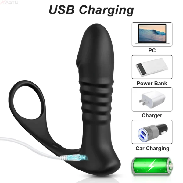 Prostate Massager Anal Vibrator Thrusting 9 Modes Penis Ring Anal Plug G Spot Massager Male Sex Toys for Men Women Couples Gay - Image 5