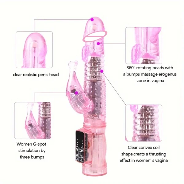 Rabbit Vibrator Realistic Dildo Penis Vibrator Clitoris Stimulate Massager Transparent Rotating Bead Female Sex Toy For Women - Image 3