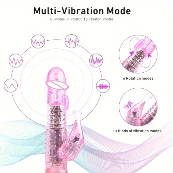 Rabbit Vibrator Realistic Dildo Penis Vibrator Clitoris Stimulate Massager Transparent Rotating Bead Female Sex Toy For Women - Image 5