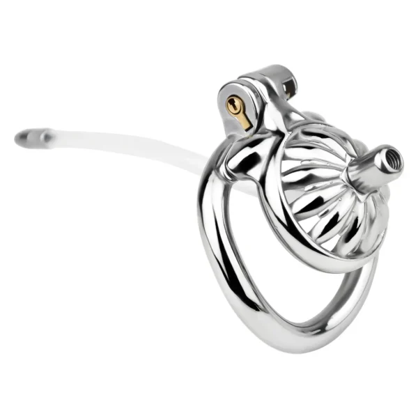 Men's Metal Rivet Chastity Cage Negative Lock Cum Lock Pseudo Pussy Out Wear Male Udder Erotic Toys with 4 Size Cock Ring - Image 5